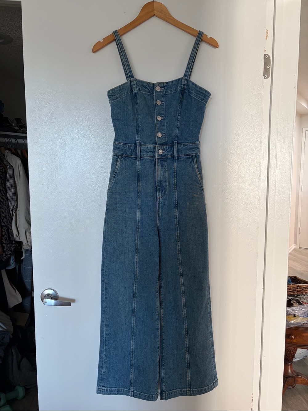 Paige Anessa Wide-Leg Crop Denim Jumpsuit size 0